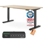 Desktopia Pro X - Elektrisch höhenverstellbarer Schreibtisch / Ergonomischer Tisch mit Memory-Funktion, Ahorn, Gestell Schwarz, 160x80 cm