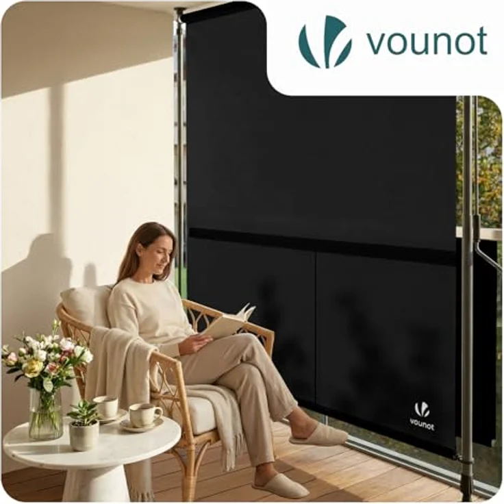 VOUNOT® Klemmmarkise Senkrechtmarkise 150x310 cm, Vertikalmarkise mit Handkurbel ohne Bohren, Ausziehbar Sichtschutz für Balkon, Garten & Terrasse, UV-Schutz & Wasserfest, Anthrazit – Bild 2
