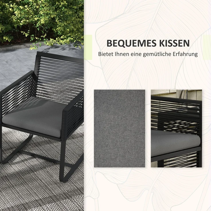 3-teiliges Bistro-Set, Balkon-Set, Terrassen-Set, wetterbeständig, modernes Design, 53 cm x 57 cm x 77 cm, Schwarz + Grau--Schwarz--77x53x57cm--YOUDENOVA – Bild 7
