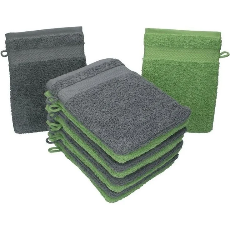Betz Waschhandschuh 10 Stück Waschhandschuhe Premium 100% Baumwolle Waschlappen Set 16x21 cm Farbe anthrazit und apfelgrün (10-tlg) – Bild 4