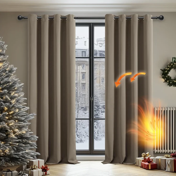 Deconovo Blickdichte Gardinen Kälteschutzvorhang Blickdicht Vorhang Verdunkelung, 220x140 cm(HöhexBreite), Taupe, 2er Set – Bild 1