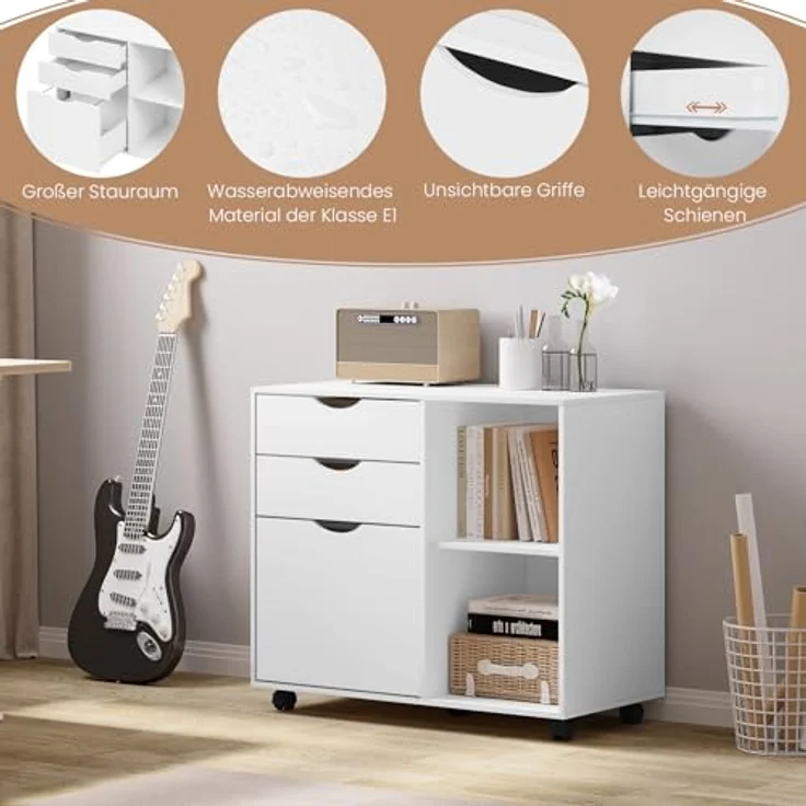 Woltu Rollcontainer, Aktenschrank mit 3 Schubladen, 5 Rollen, Büroschrank – Bild 6