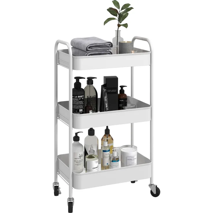 MELAYR, Mehrzweckwagen Rollwagen Küchenwagen, 3 Regale, 4 Rollen, 45 cm x 30.6 cm x 79 cm, Weiß