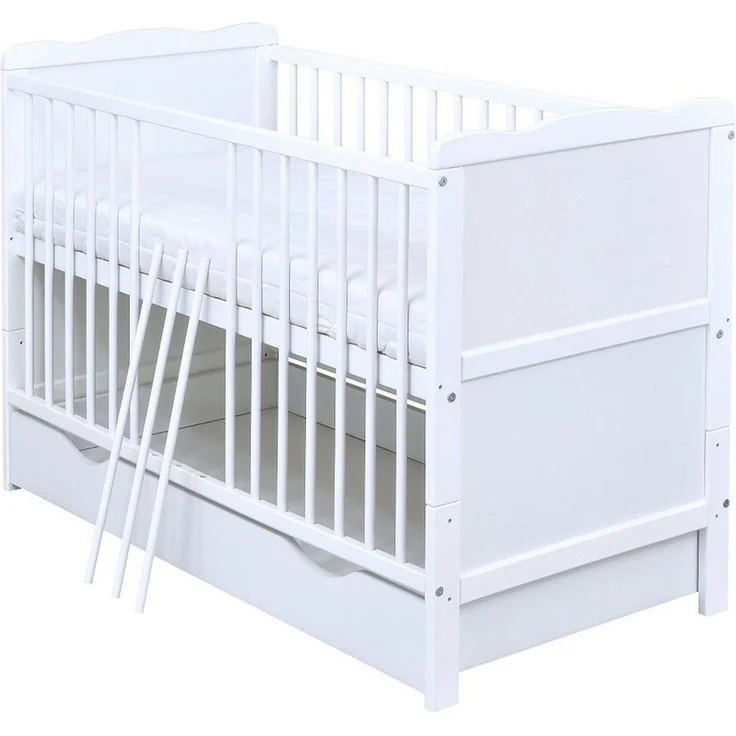 Baby-Delux Babybett Jack Bettkasten, Kinderbett Gitterbett 140x70 weiß mit Beißschienen Schublade, Matratze – Bild 1