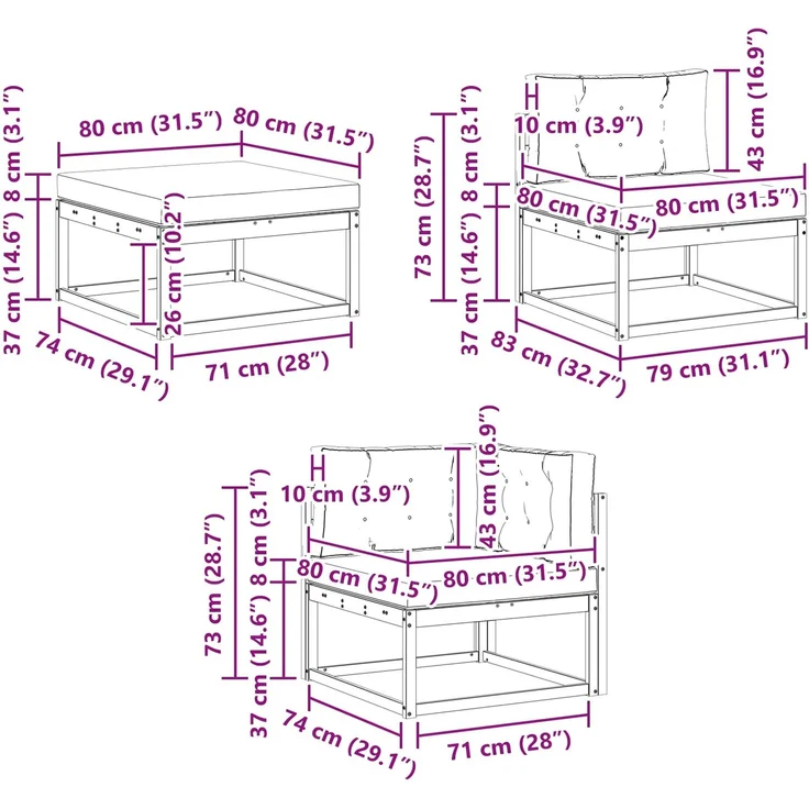 vidaXL Outdoor-Sofagarnitur 7 stk. 7-Sitzer Natur und Hellgrau 3367889 – Bild 11