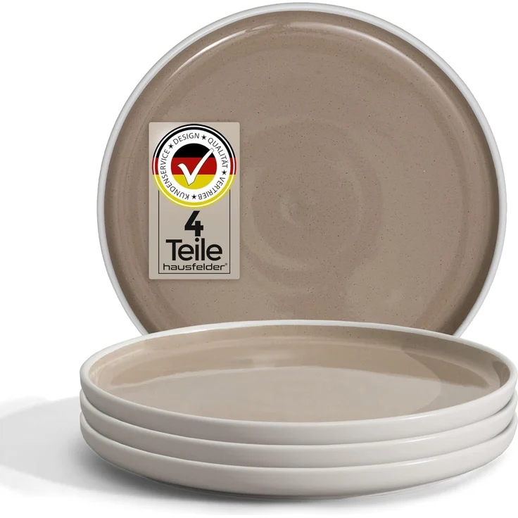 Hausfelder Geschirr-Set Steingut Geschirr 4 Personen, 4er Set Teller flach, ø 27cm (4-tlg), 4 Personen, Steinzeug, spülmaschinen- & mikrowellengeeignet, Reaktivglasur
