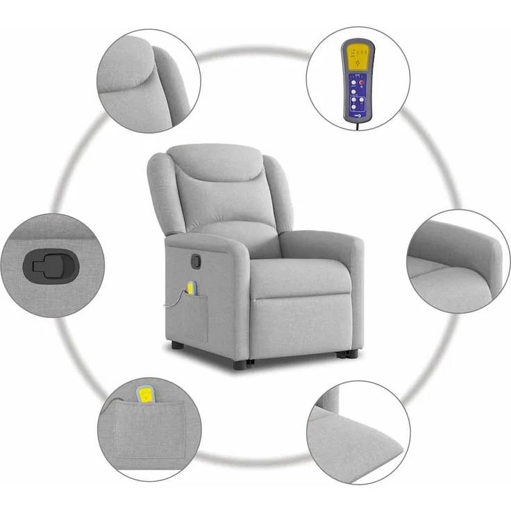 vidaXL Massagesessel mit Aufstehhilfe Wolkengrau Stoff 3303213 – Bild 9