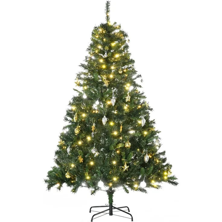 HOMCOM Künstlicher Weihnachtsbaum mit Deko 200 LEDs 745 Spitzen, Tannen, 112x180 cm (BxH), grün