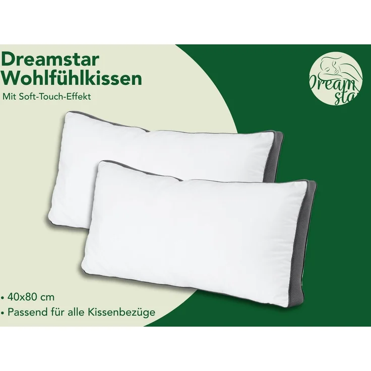 Dreamstar Kopfkissen Wohlfühlkissen, einzeln oder als 2er-Set, stützend und entlastend, Füllung: hochwertige Hohlfaser-Füllung, Bezug: 47% Lyocell, 53% Baumwolle, Seitenschläfer, Rückenschläfer, Bauchschläfer, 1-tlg, atmungsaktives Klimaband, allergike... – Bild 1