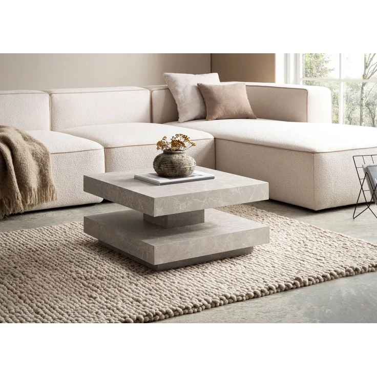 Wohnling Couchtisch 60x60x34cm Sandfarben Stein-Optik Stauraum Modern Quadratisch Beige – Bild 3