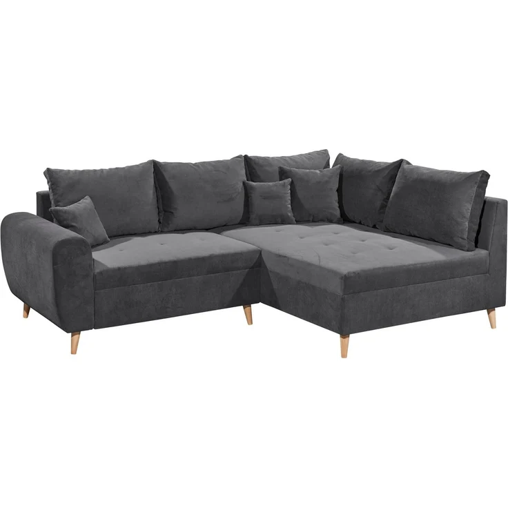 CALANDA Ecksofa mit Hocker, Stoffbezug Anthrazit - Moderne Eckcouch mit Kissen & Massivholz Füßen - 249 x 94 x 175 cm (B/H/T) – Bild 3