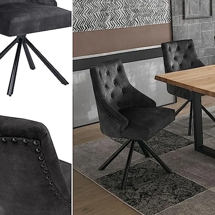 Johanna Esszimmerstühle 2er Set mit schwarzem Metallgestell, Aubergine - Bequeme Samt Stühle für Esszimmer & Wohnzimmer - 54 x 91 x 62 cm (B/H/T) – Bild 7