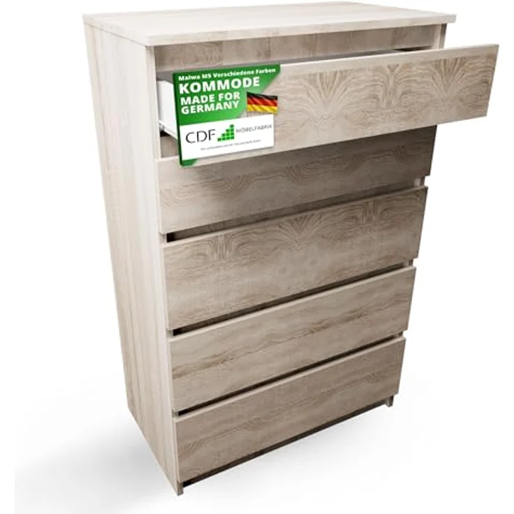 CDF Kommode Malwa M5 | Farbe: Eiche Sonoma | Schrank für Dokumente, Kleinigkeiten | Ideal für Wohnzimmer, Schlafzimmer, Kinderzimmer, Jugendzimmer und Büro | 5 geräumige Schubladen – Bild 2