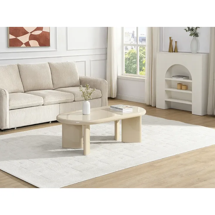 Vente-unique - TABEMI Couchtisch Holz, Platte Beige - B 60 cm x H 40 cm x L 120 cm