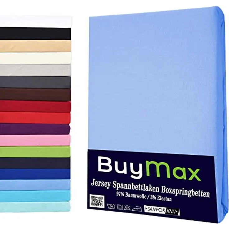 Buymax Wasserbett Spannbettlaken Stretch 180x200-200x220 cm für Wasserbetten und Boxspringbetten, geeignet für Matratzen bis 35 cm Höhe, blau hellblau, hautfreundliche Jersey-Baumwolle, waschbar bis 60°C, bügelleicht – Bild 1