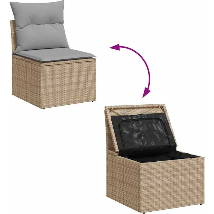 vidaXL Garten-Sofa-Set mit Kissen mit Speicher 6 pcs Beige Poly Rattan 3360251 – Bild 10