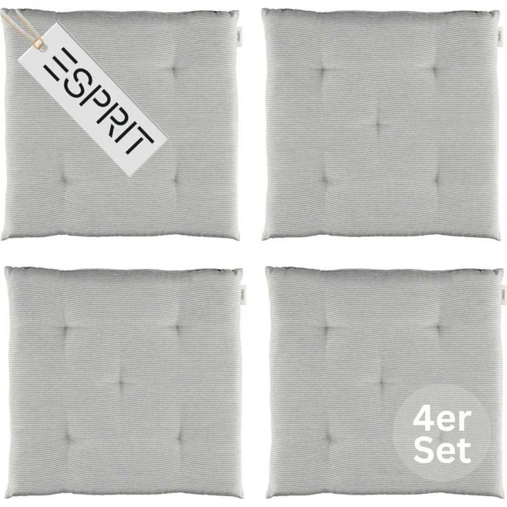 Esprit Stuhlkissen NEEDLESTRIPE Sitzkissen, 40 x 40 cm - 4er Set in Grau – Bild 1