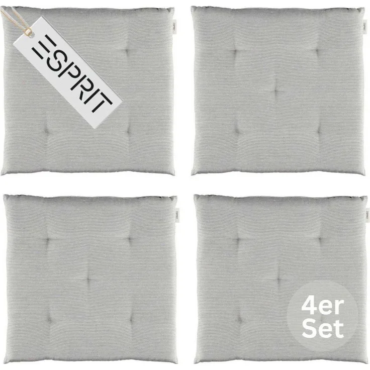 Esprit Stuhlkissen NEEDLESTRIPE Sitzkissen, 40 x 40 cm - 4er Set in Grau