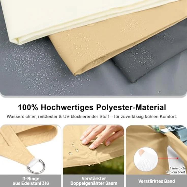 LOVE STORY Sonnensegel Wasserdicht 3. 5x5 m Rechteckig PES Polyester Sonnenschutz Windschutz Balkon Terrasse 95% UV-Schut,für Balkon Garten,Sandbeige – Bild 5