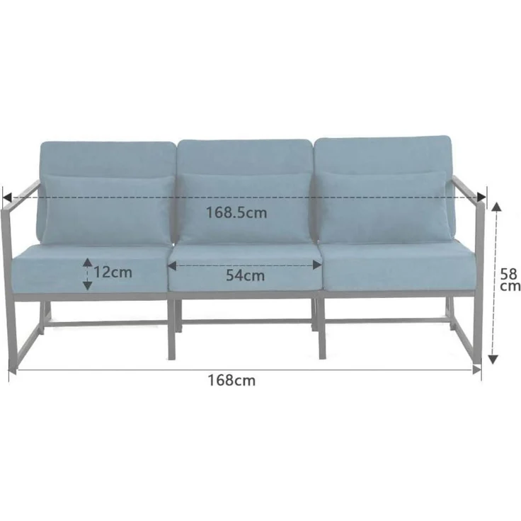 Sofa 3 Sitzer Couch Armlehnen Eisenbeine Wohnzimmer 3 Sitze Blau – Bild 3
