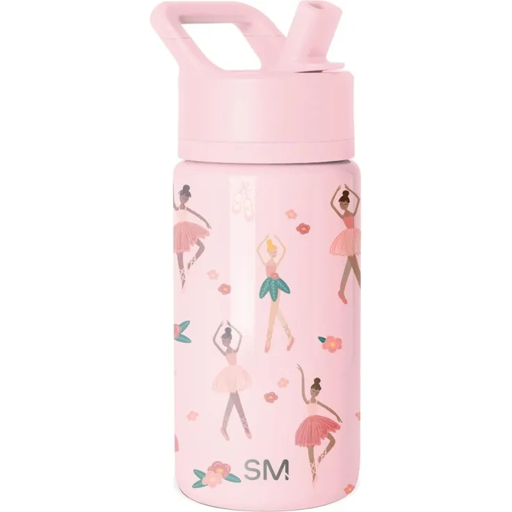 Simple Modern Trinkflasche Kinder mit Strohhalm | Sport Isolierte Edelstahl-Kindertrinkflasche für Kleinkinder Jungen und Mädchen | Summit | 415ml | Pink Ballerina