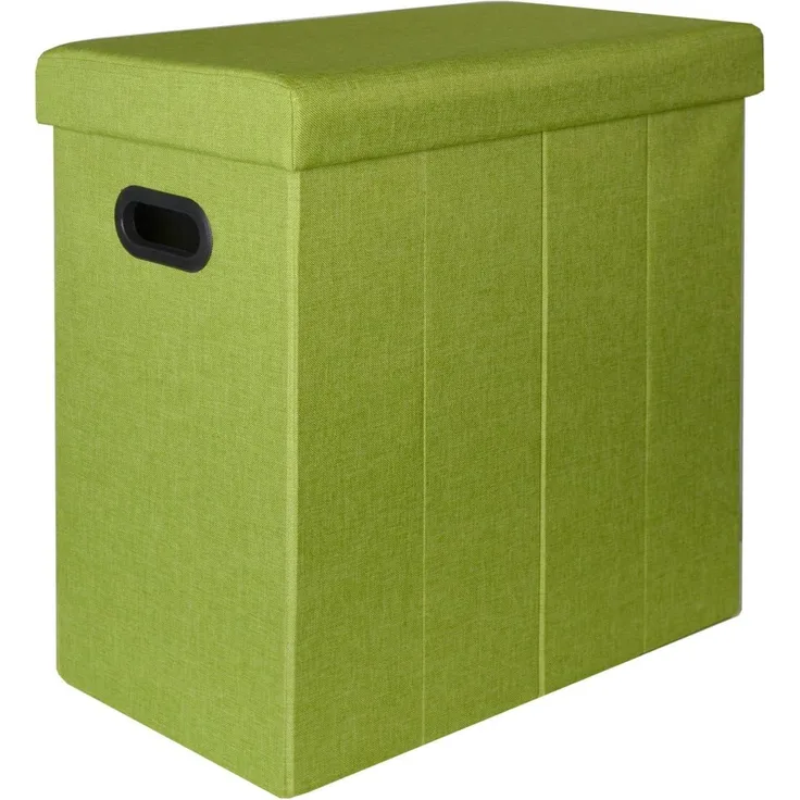 Faltbarer Wäschekorb 70L Wäschetruhe mit Deckel 50x25x49cm Leinen-Optik Grün