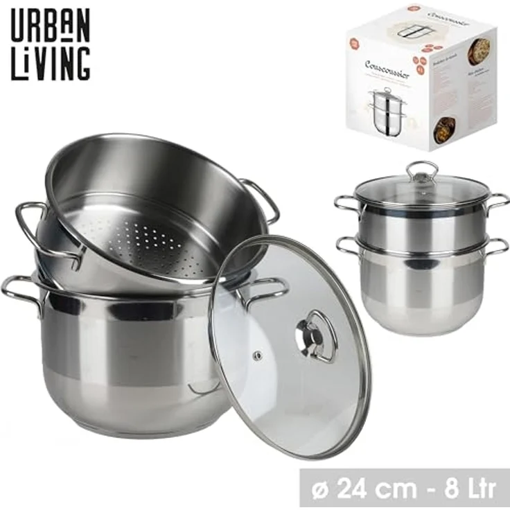 Urban Living 8 Liter Couscous-Topf Ø 24 cm Edelstahl Kochtopf 31321 – Bild 2