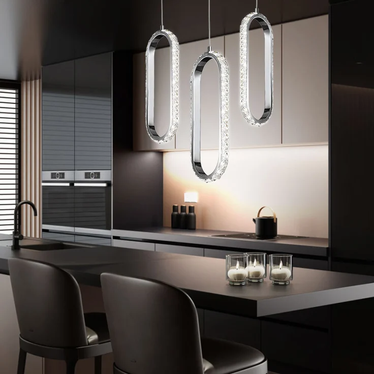 3er Set LED Hängeleuchte, Chrom, verstellbar, Dimmbar, H 150cm – Bild 2