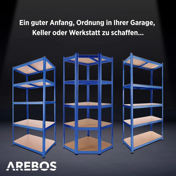 Arebos Schwerlastregal, Eckregal 180 x 90 x 40 cm, 180 x 70 x 70 cm, je 875 kg, Set 3-tlg, Stecksystem – Bild 5