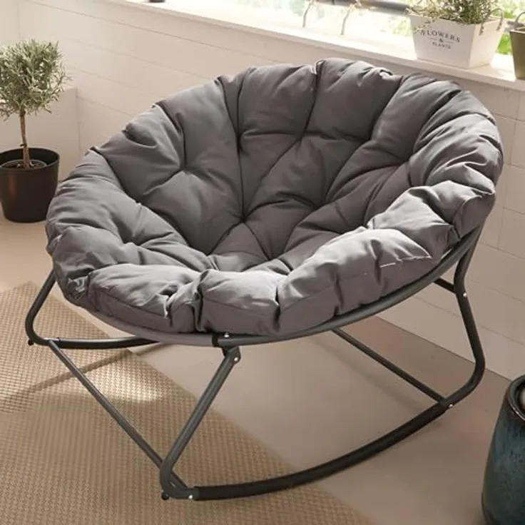 Dekoleidenschaft Schaukelsessel "Relax" In & Outdoor Relaxsessel, Schaukelstuhl, Sitzkissen Anthrazit, grau, wetterfest für Garten, Balkon & Terrasse, Gartenstuhl