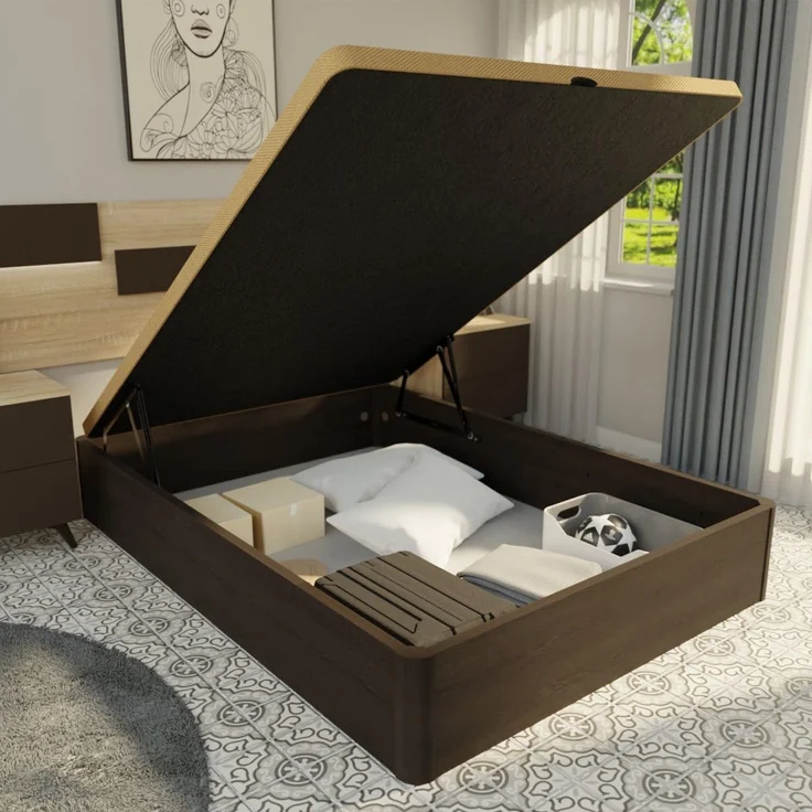 Homey Ausziehbares Bett mit großem Fassungsvermögen, mit atmungsaktivem Deckel, abgerundete Ecken, Holz, Wenge, 105 x 190 cm – Bild 2