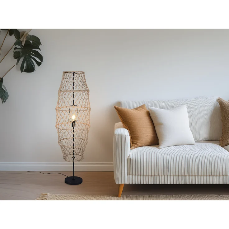 Kleine Boho Stehlampe HIVE Lampenschirm geflochten aus Hanfseil, Höhe 120cm – Bild 1