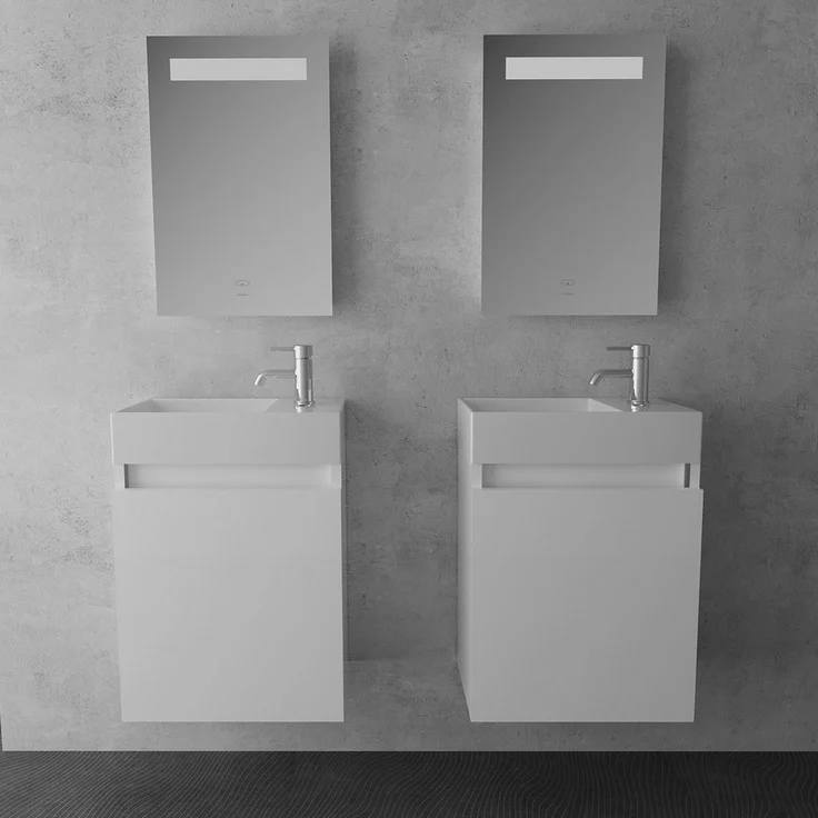Alpenberger Badmöbel-Set Gäste WC Waschbecken mit Unterschrank - Badschrank Hängend, (2-tlg. Waschtisch Set Weiß, Waschbeckenunterschrank mit Softclose), Waschplätze für Kleine Bäder - Badschrank Hängend und Vormontiert – Bild 2