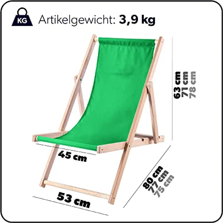 Kadax Holzliegestuhl, Klappstuhl aus Buchenholz, hellgrün, 53x78 cm, 120 kg Tragfähigkeit, Gartenliege – Bild 2
