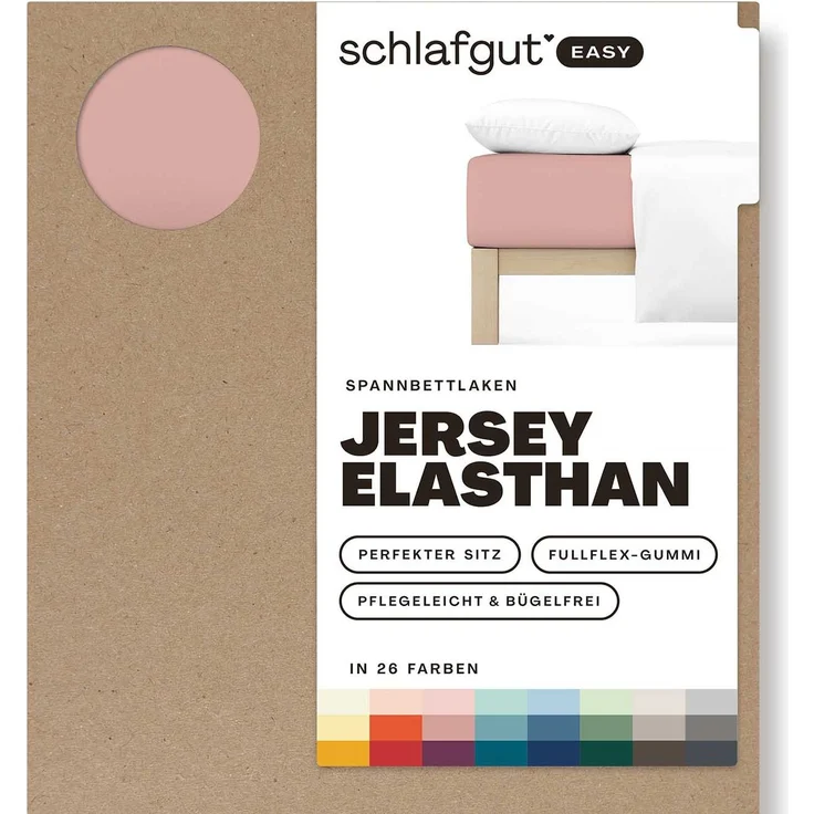 Schlafgut Spannbettlaken EASY JERSEY ELASTHAN Bettlaken, 170 g/m², 95% Baumwolle, 5% Elasthan, Jersey, Gummizug: rundum, (1 Stück), Spannbettlaken bis 30 cm Höhe, bügelfrei, pflegeleicht, perfekter Sitz – Bild 1