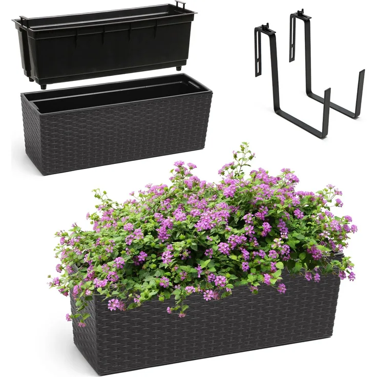 KADAX Blumentopf Balkonkastengriffe 19x56cm Schwarz