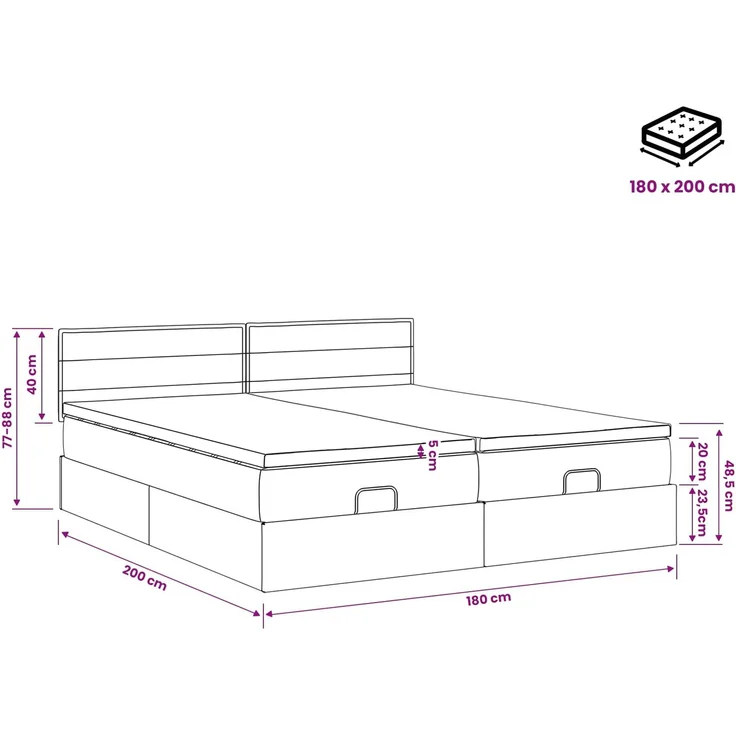 vidaXL Ottoman Bett mit Matratze mit Kopfteil 2 stk. Schwarz Stoff 3456672 – Bild 12