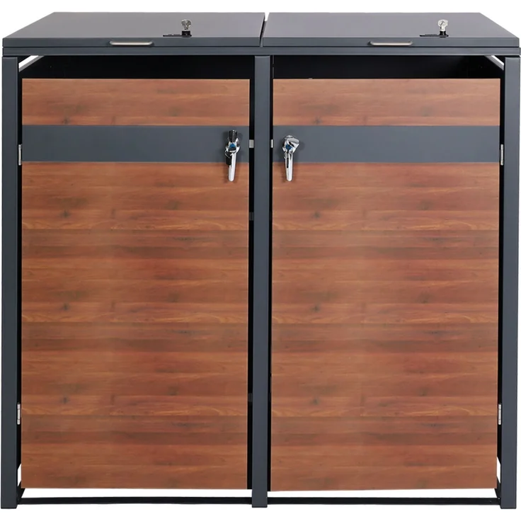 XL 2er/4er-Mülltonnenverkleidung HWC-J82, Mülltonnenbox, Metall 59kg, anthrazit ~ Kirsche-Holzoptik dunkelbraun – Bild 5