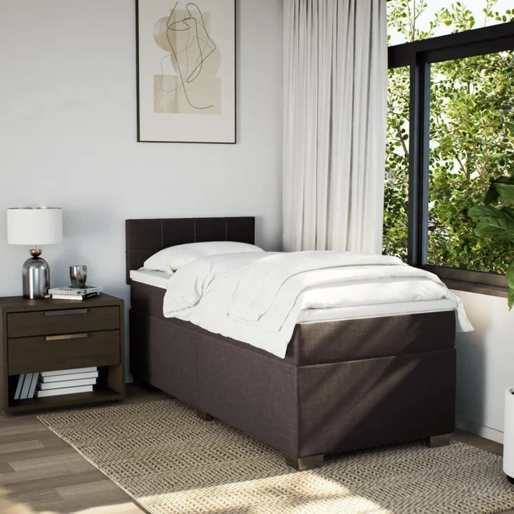 Boxspringbett mit Matratze, Stoff, Viereckige, grauer Fuß, Dunkelbraun, 90x190 cm, true – Bild 4