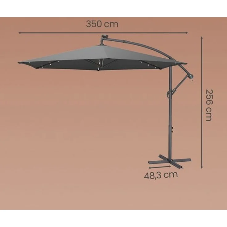 SONGMICS Ampelschirm 350 cm, mit Beleuchtung, UV-Schutz UPF 50+, Sonnenschirm mit Ständer, für Garten Terrasse, Kurbel, grau – Bild 5