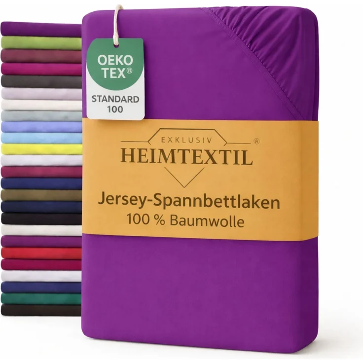 EXKLUSIV HEIMTEXTIL Marke Jersey Spannbettlaken 100 x 200 cm Lila 100% Baumwolle Öko - Tex Zertifiziert Bed-Sheet Bettlaken Spannbetttuch Topper Leinentuch – Bild 1
