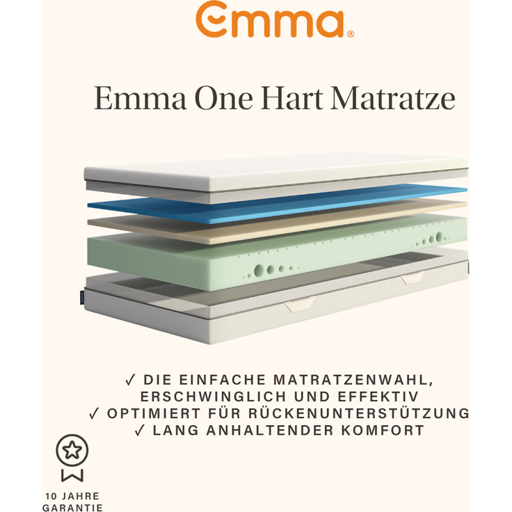 Emma 'One Hart' Viscoschaum-Matratze, 120x200 cm, 85 % Polyester / 15 % Polypropylen, Weiß – Bild 3