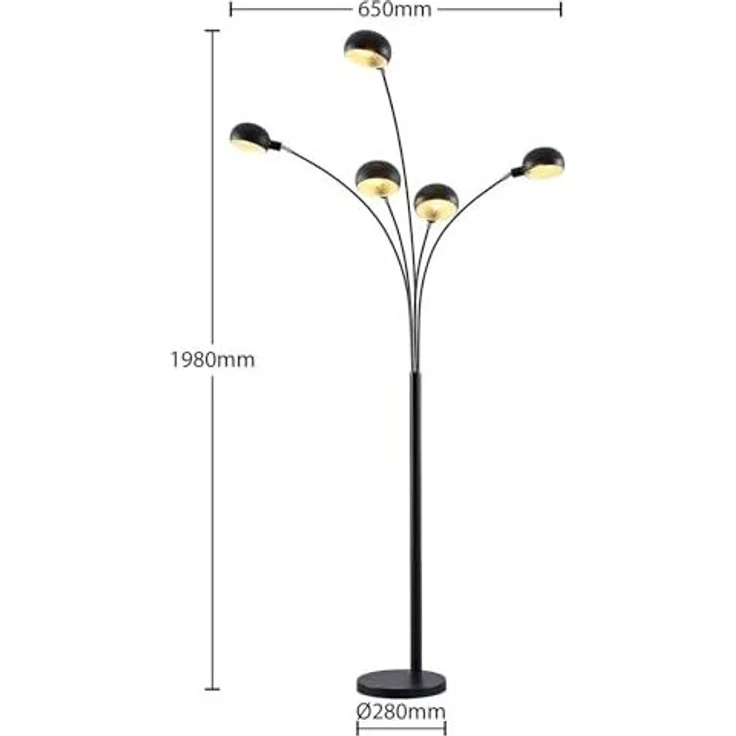 Lindby Stehlampe Jewa, Metall, Schwarz IP20, 5 x 10 W LED – Bild 4