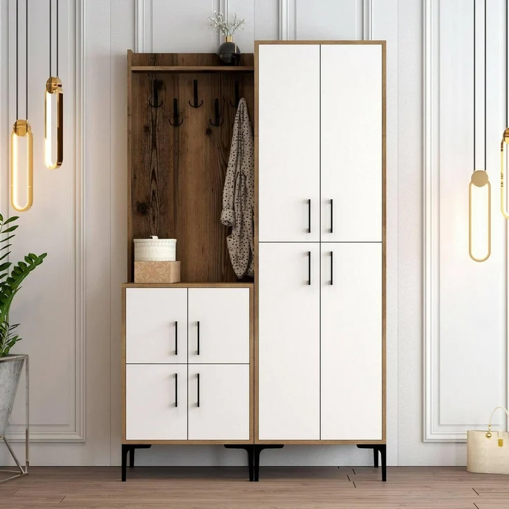 Dmora Garderobenschrank Castor 120x35x200 cm Braun, für 16 Paar – Bild 6