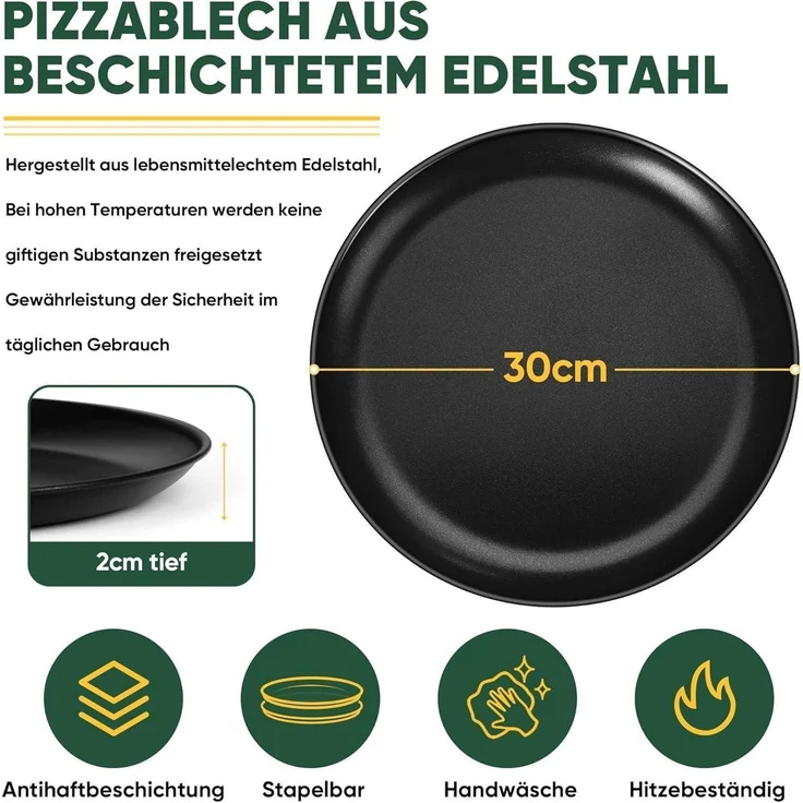 Joyfair Pizzablech Edelstahl Rund 30cm 2er Set Antihaftbeschichtung – Bild 2
