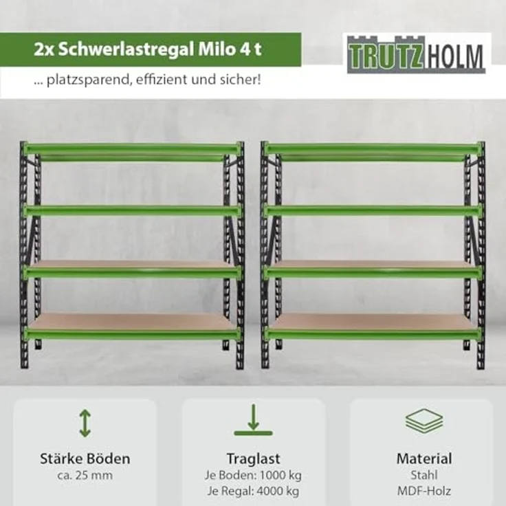 2x Industrieregal Milo 200x190x60 cm steckbar, erweiterbar 4 Ebenen 4 Tonnen Schwerlastregal Regal – Bild 3