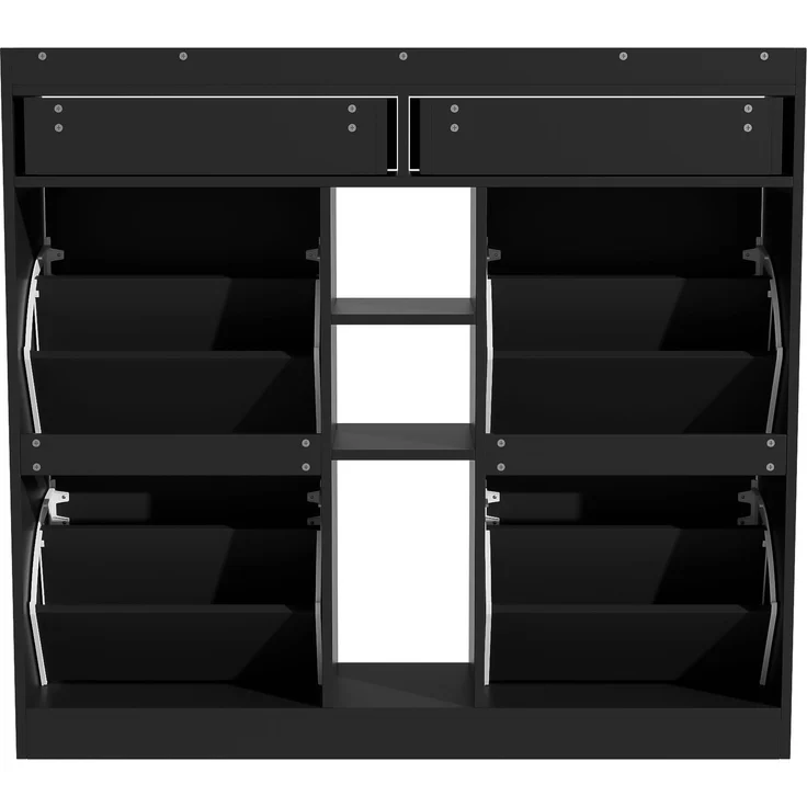 Schuhschrank, Spanplatte mit 4 Klapptüren & 2 Schubladen, 110x26x100 cm, Schwarz – Bild 3