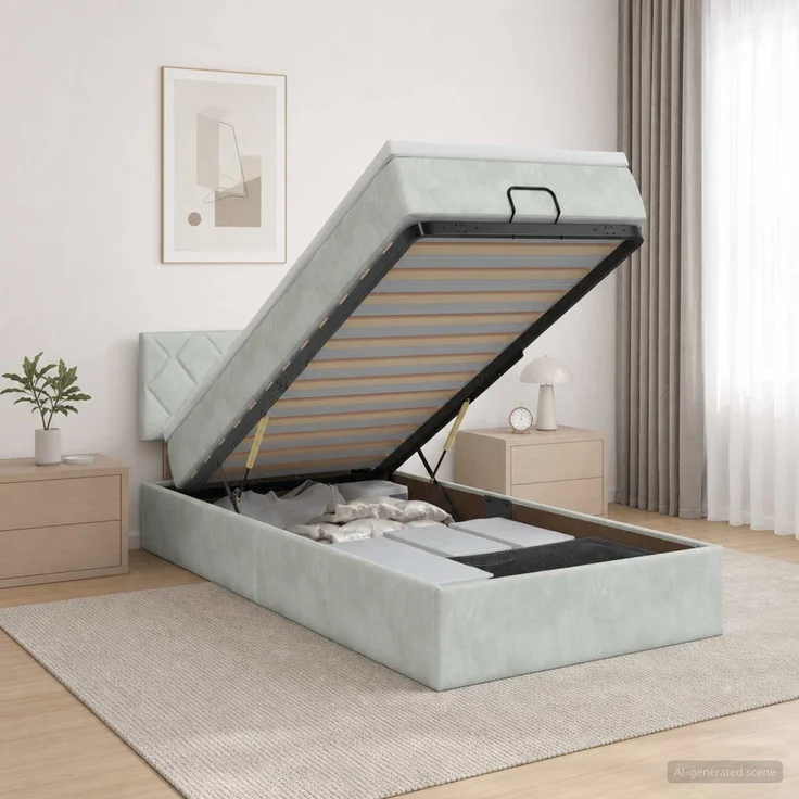 vidaXL Ottoman-Bett mit Matratze und LED Hellgrau 80 x 200 cm Samt 3457173 – Bild 4