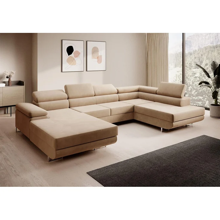 Ecksofa MARGO U- Form, moderne Couch mit Schlaffunktion, verstellbare Kopfstützen, zwei Bettkästen, große Polstercouch – Kronos 35, 72 x 203 x 347 cm – Bild 1