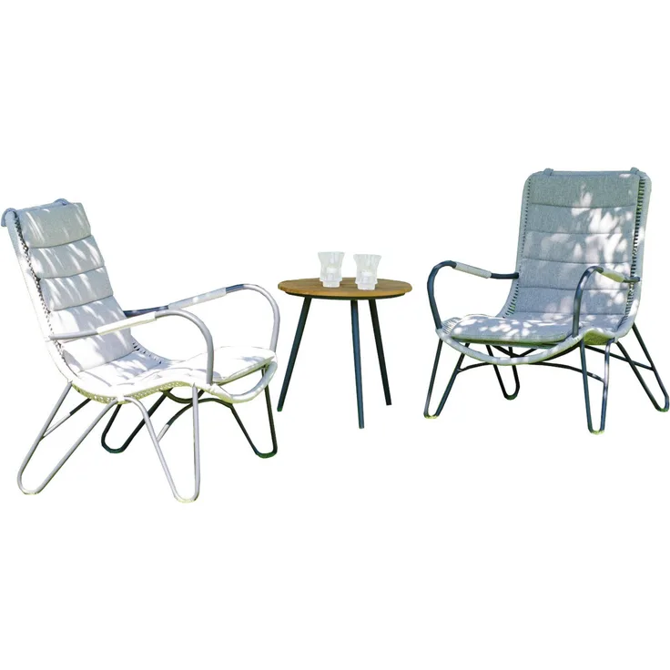 Sonnenpartner 3-teilige Sitzgruppe Charité & Gala 2 Sessel mit Tisch Ø 50 cm Aluminium mit Polyrope